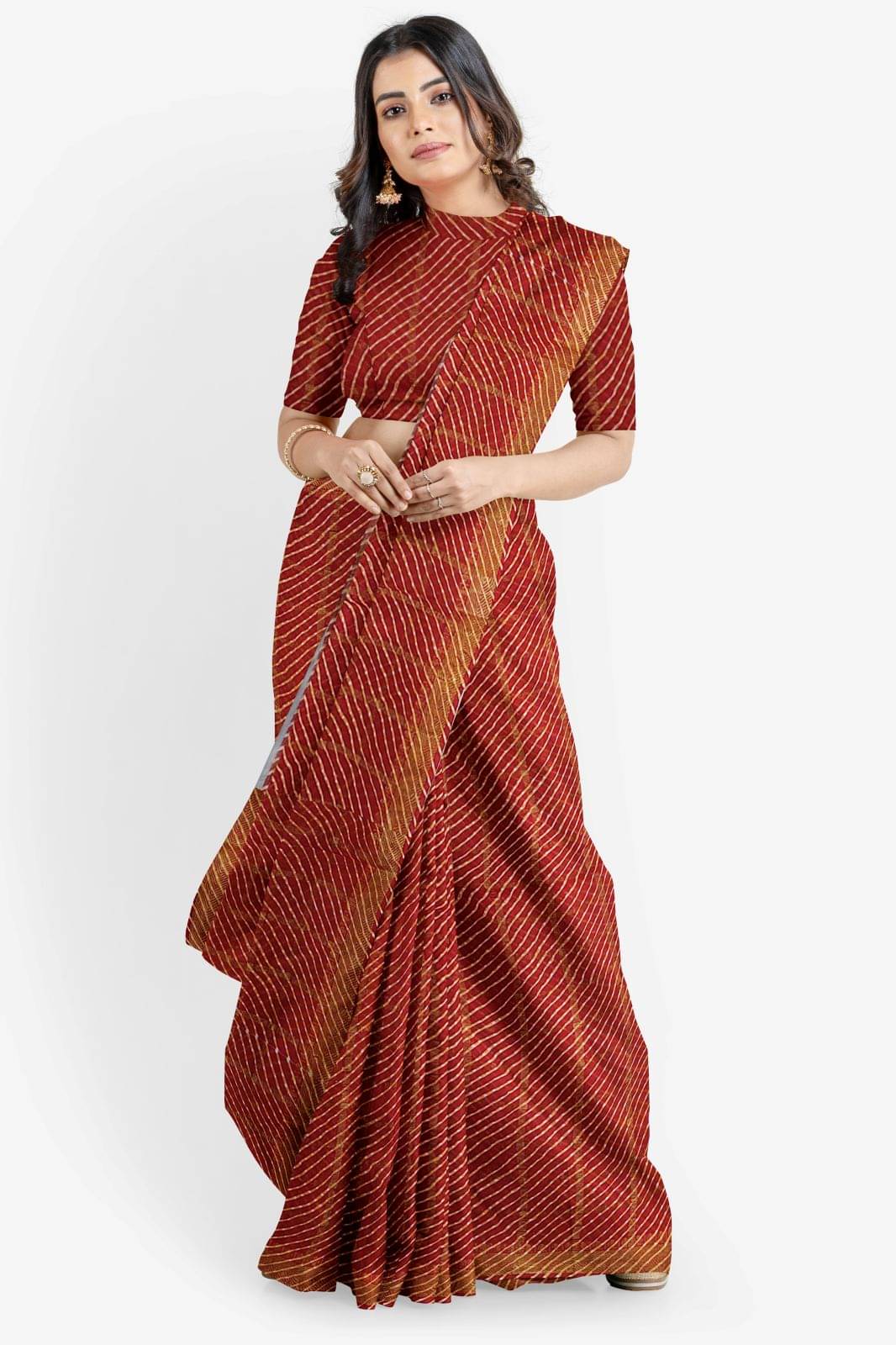 Dishita Cotton Printed Leheriya Saree Without Blouse Piece ( Red ) Dishita Cotton Printed Leheriya Saree Without Blouse Piece ( Red )