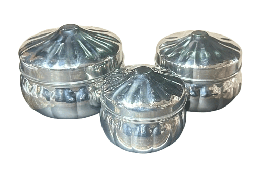     			Dynore 3 Modak Shape Dabba Steel Silver Utility Container ( Set of 1 )
