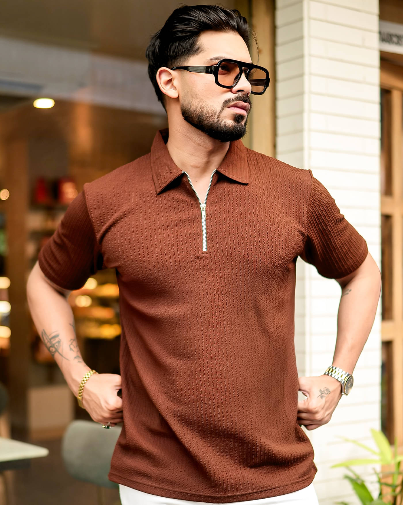 ENITOR Men Cotton Blend Regular Fit Self Design Polo T Shirt ( Brown ) ENITOR Men Cotton Blend Regular Fit Self Design Polo T Shirt ( Brown )