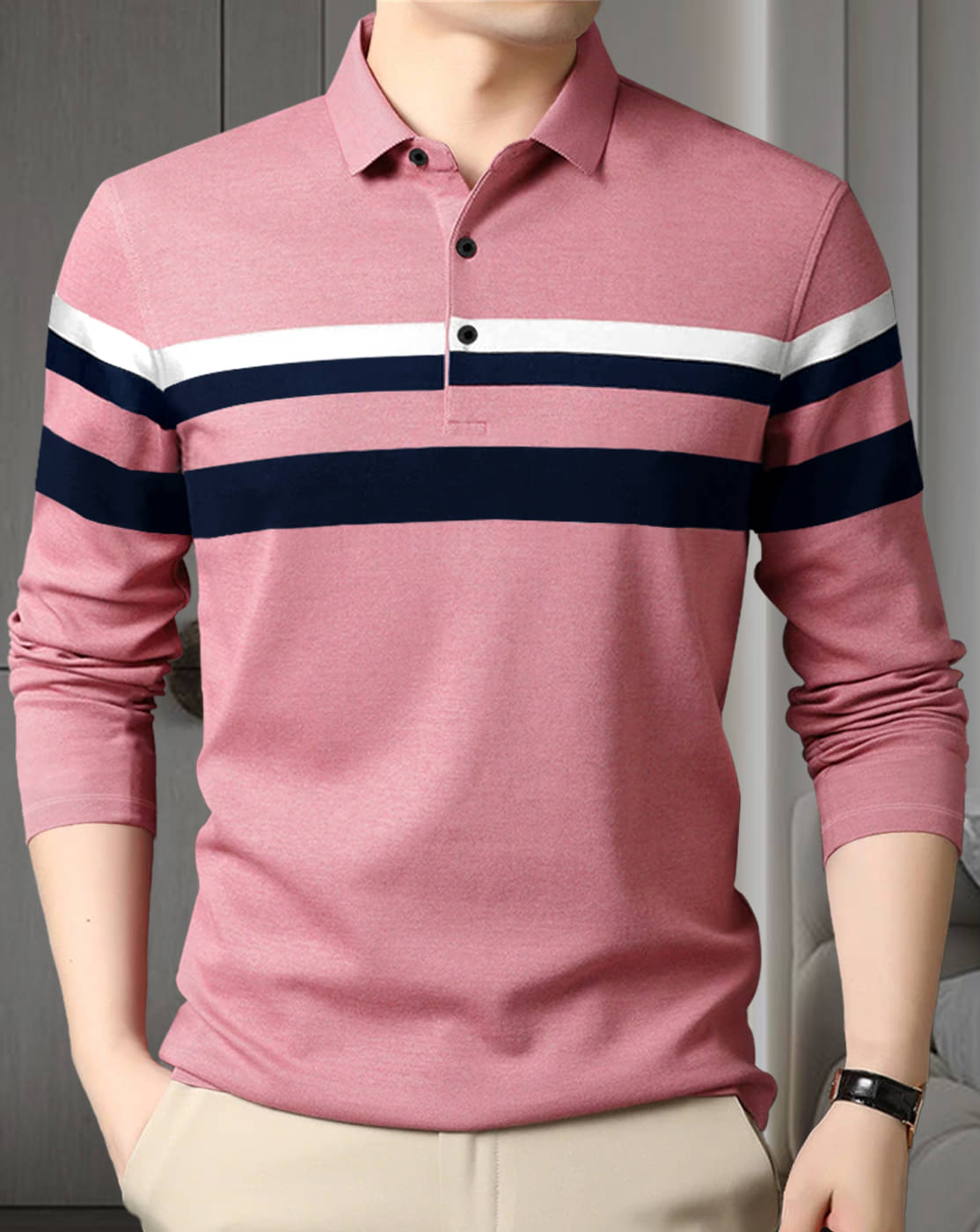 Eyebogler Men Cotton Blend Regular Fit Striped Polo T Shirt ( Pink ) Eyebogler Men Cotton Blend Regular Fit Striped Polo T Shirt ( Pink )