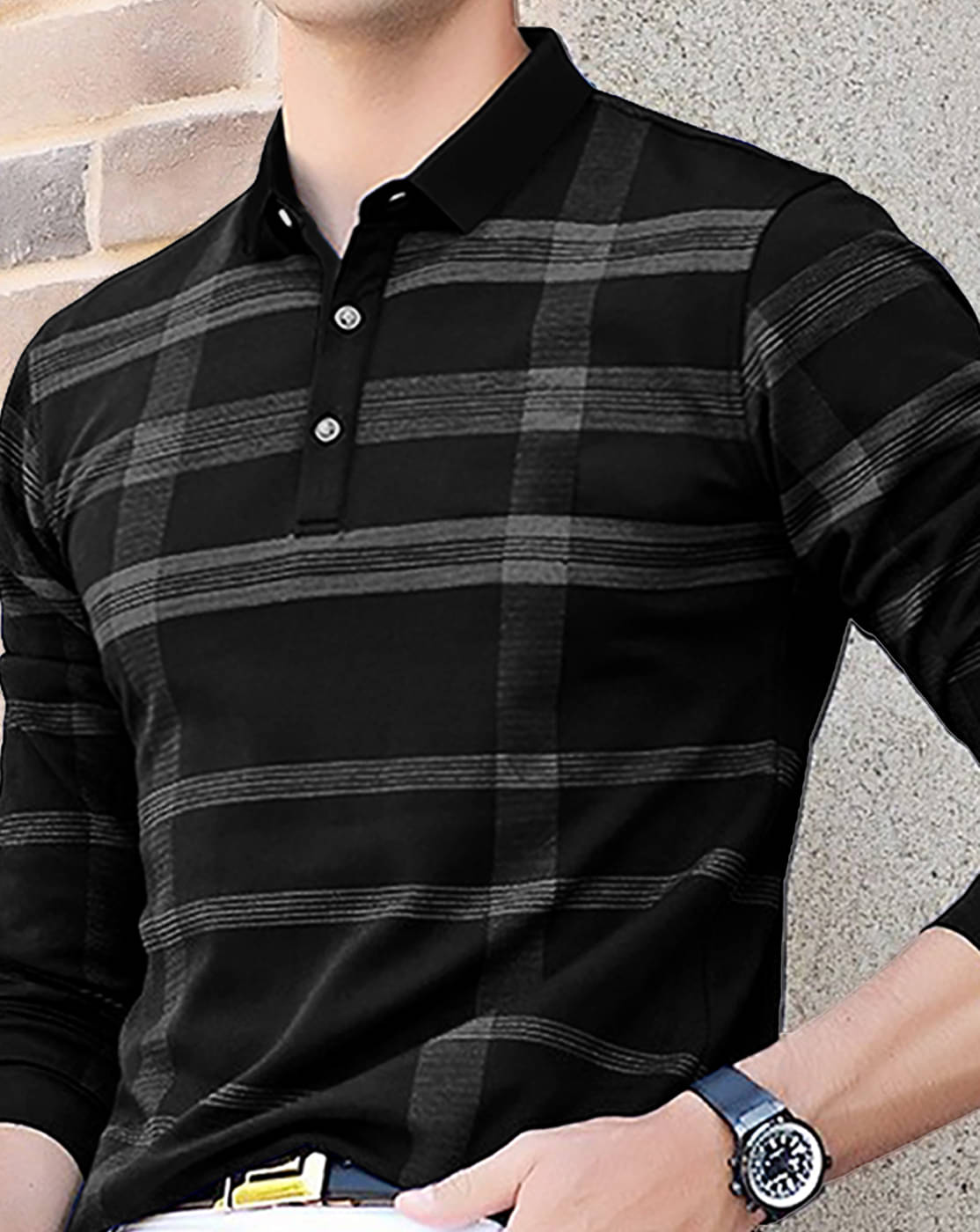     			Eyebogler Men Cotton Blend Regular Fit Striped Polo T Shirt ( Black )