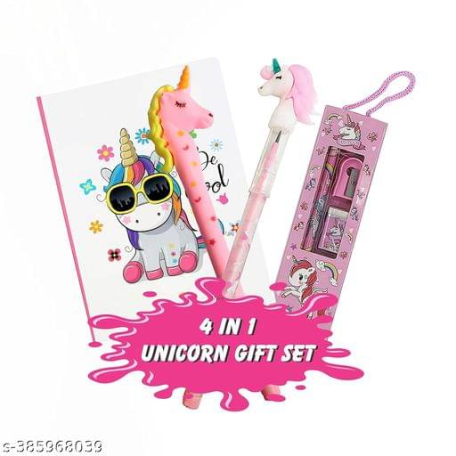     			Festivities Unicorn Wooden Stationary Set for Kids Birthday Party Return Gifts for Kids Unicorn Stationery 2 Pencils with 1Sharpener,1Eraser for Girls (Pack of 4)