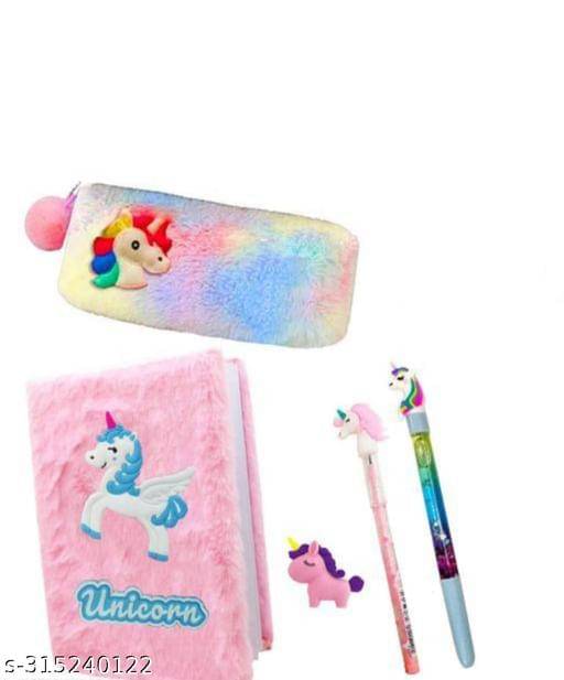     			Furry Diary for Kids Unicorn Gift Stationery Set for Girls 5 Pcs Unicorn Stationery Gift Unicorn Notebook for Girls, Unicorn Fur Pouch Travel Pencil Pouch for Girls, Unicorn Pen Pencil Eraser