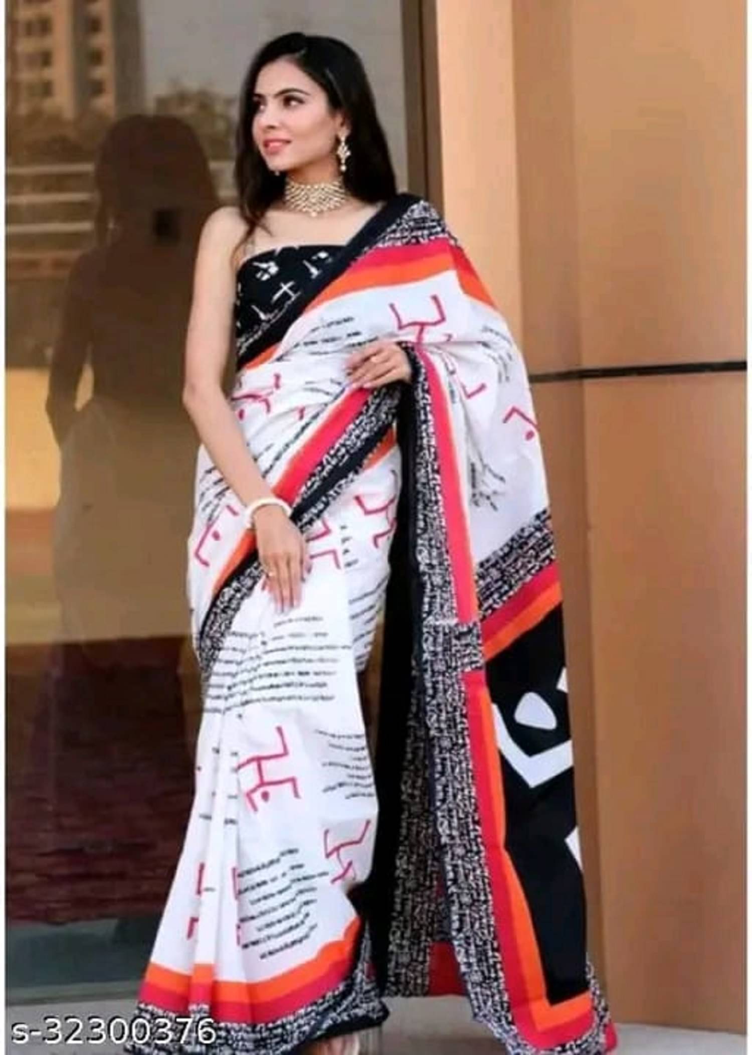     			GOPI SAREE Linen Printed Saree With Unstitched Blouse Piece ( Multicolor )