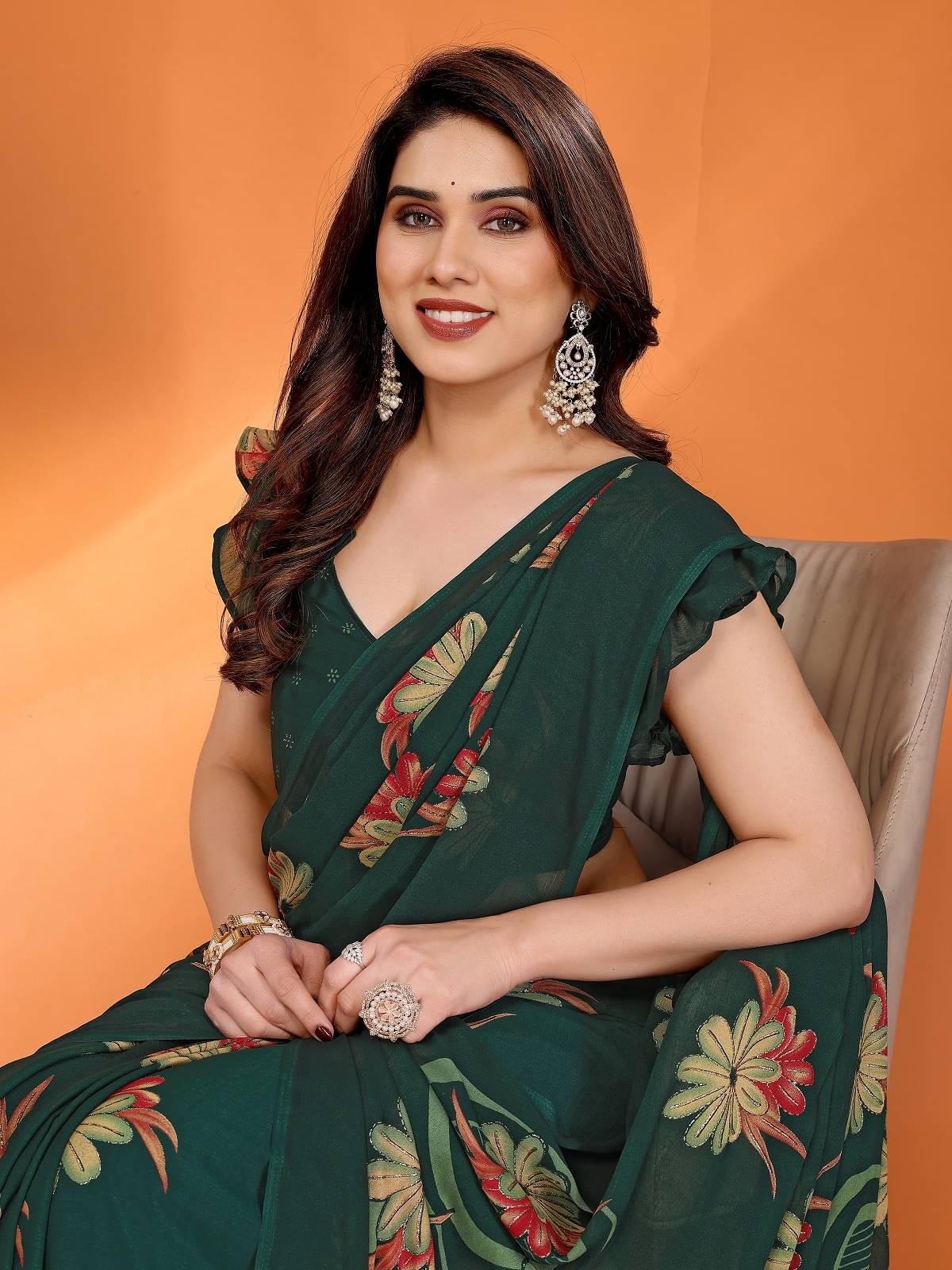     			Gazal Fashions Georgette Printed Saree With Unstitched Blouse Piece ( Fluorescent Green )