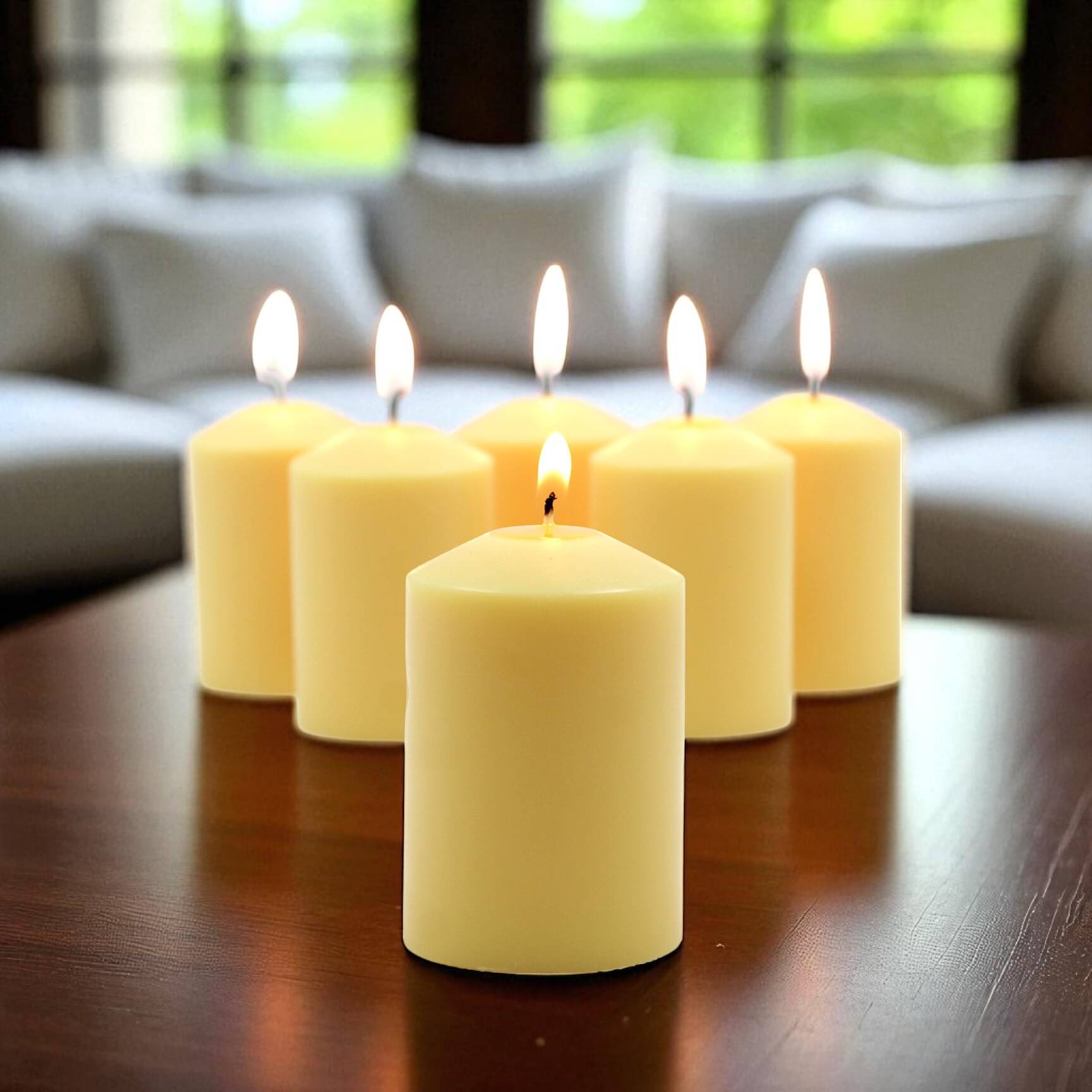     			Hosley Yellow Pillar Candle 7.5 cm ( Pack of 6 )