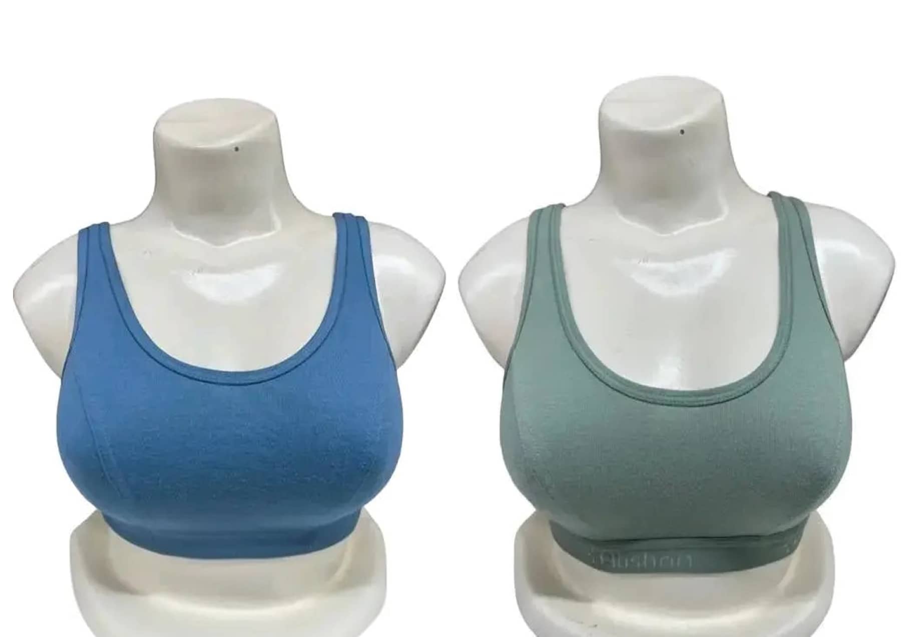 Ishant Blue,Green Cotton Non Padded Women's Sports Bra ( Pack of 2 )