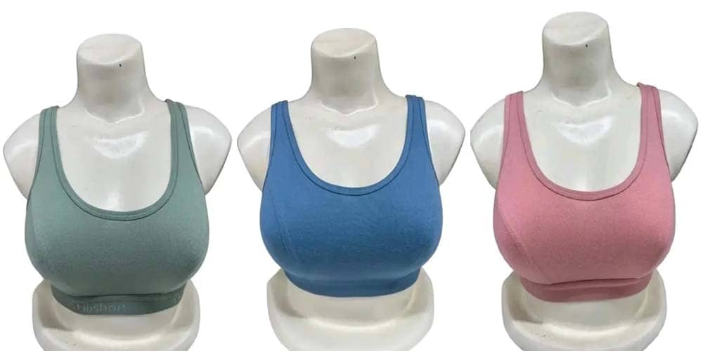 Ishant Pink,Green,Blue Cotton Non Padded Women's Sports Bra ( Pack of 3 )