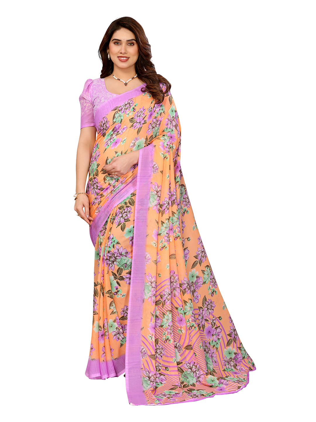     			Kashvi Sarees Georgette Printed Ilkal Saree With Unstitched Blouse Piece ( Orange )