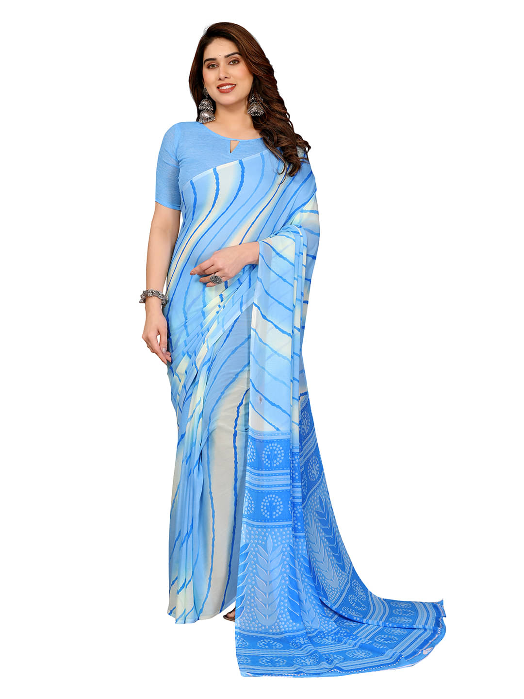 Kashvi Sarees Georgette Printed Leheriya Saree With Unstitched Blouse Piece ( Blue ) Kashvi Sarees Georgette Printed Leheriya Saree With Unstitched Blouse Piece ( Blue )