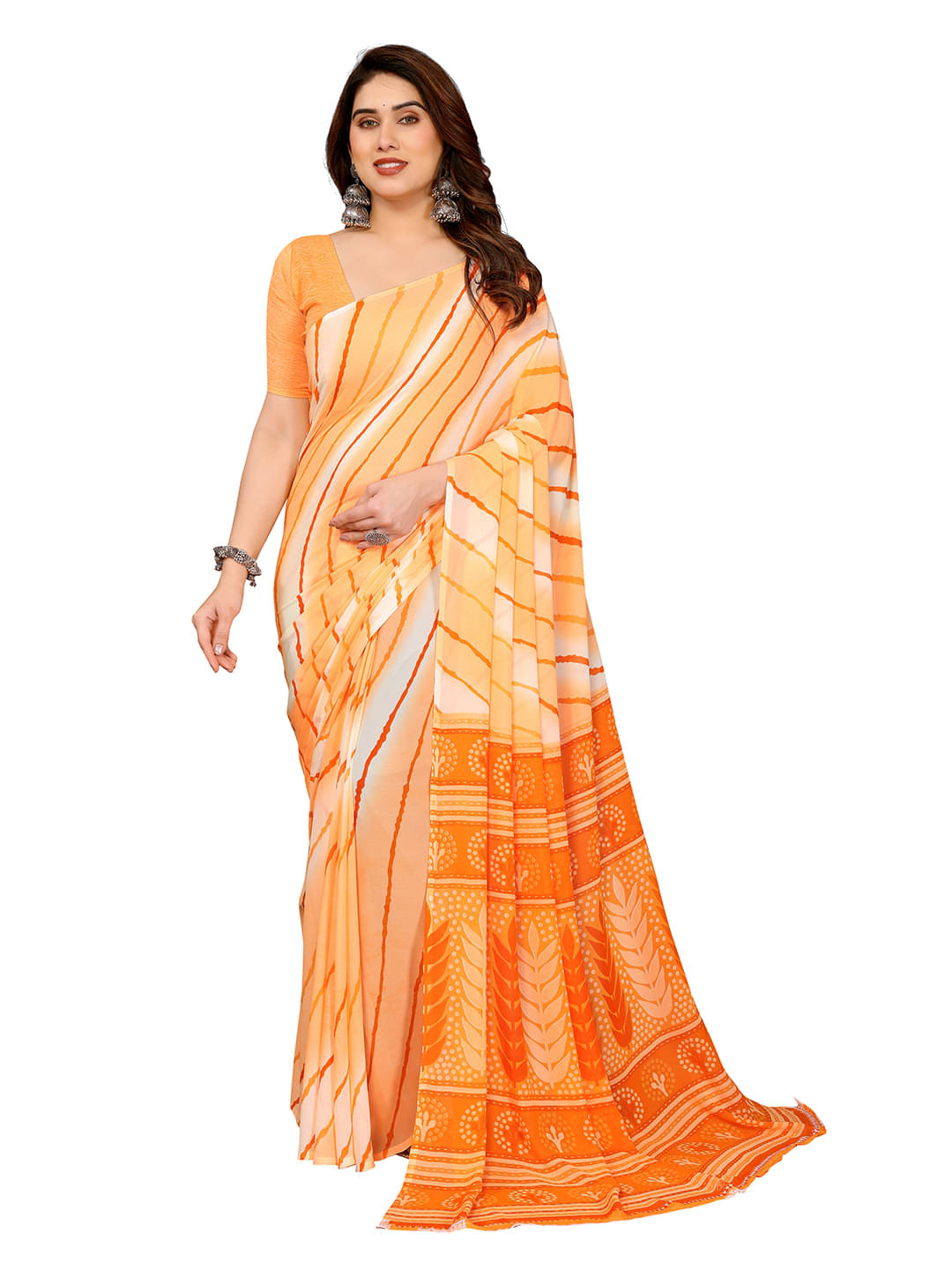 Kashvi Sarees Georgette Printed Leheriya Saree With Unstitched Blouse Piece ( Orange ) Kashvi Sarees Georgette Printed Leheriya Saree With Unstitched Blouse Piece ( Orange )