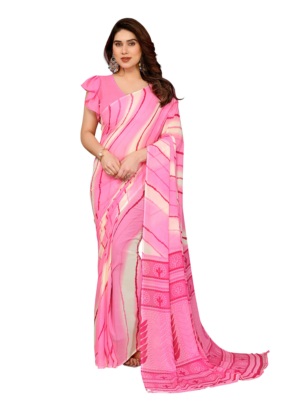     			Kashvi Sarees Georgette Printed Leheriya Saree With Unstitched Blouse Piece ( Pink )