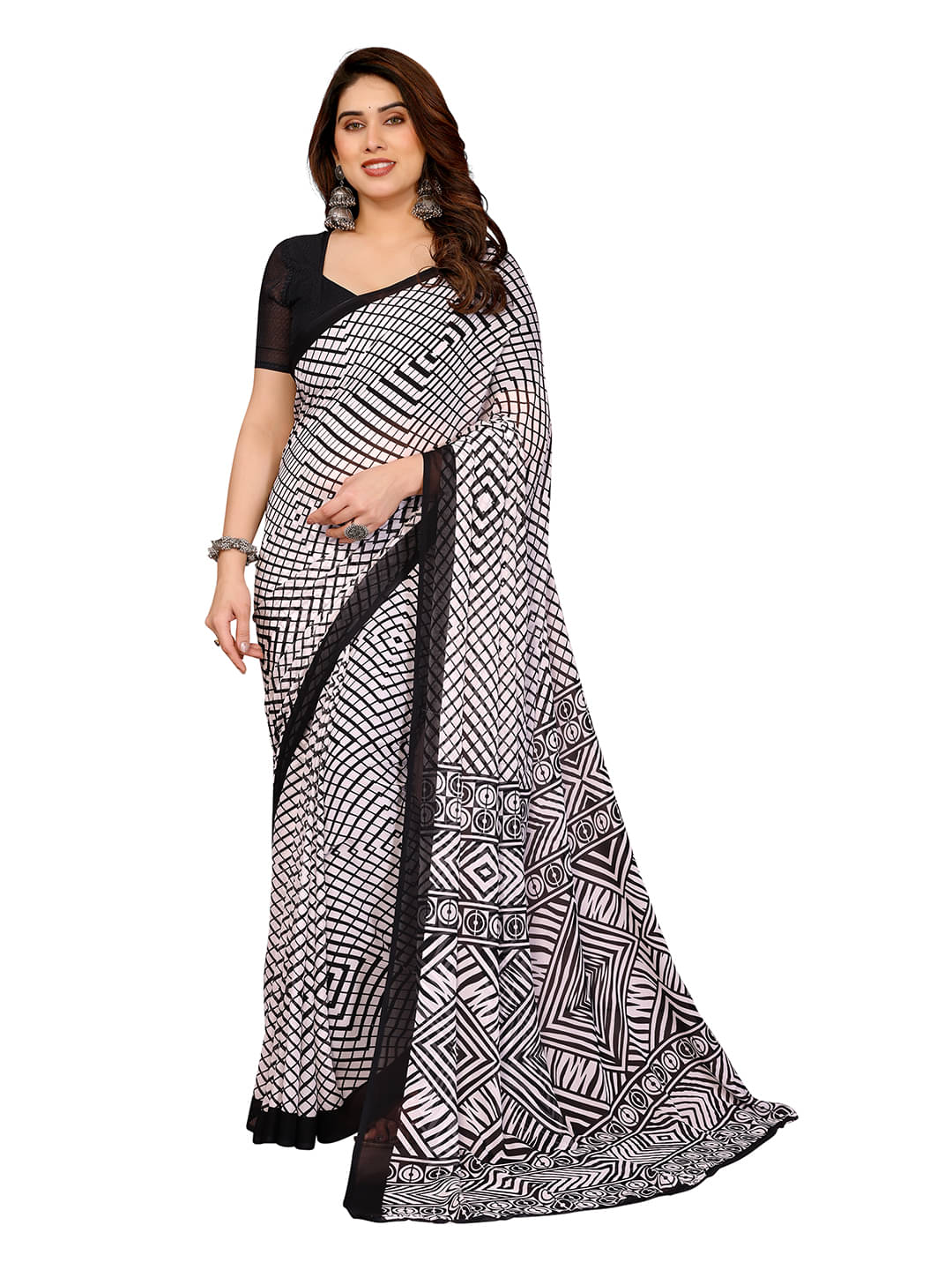 Kashvi Sarees Georgette Printed Ilkal Saree With Unstitched Blouse Piece ( Black )     			Kashvi Sarees Georgette Printed Ilkal Saree With Unstitched Blouse Piece ( Black )