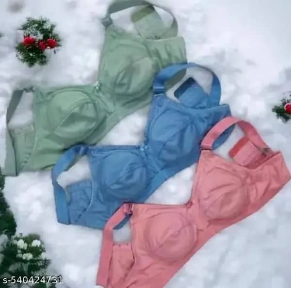 Kiran Enterprises Pack of 3 Cotton Non Padded Everyday Bra For Women ( Blue,Green,Pink )