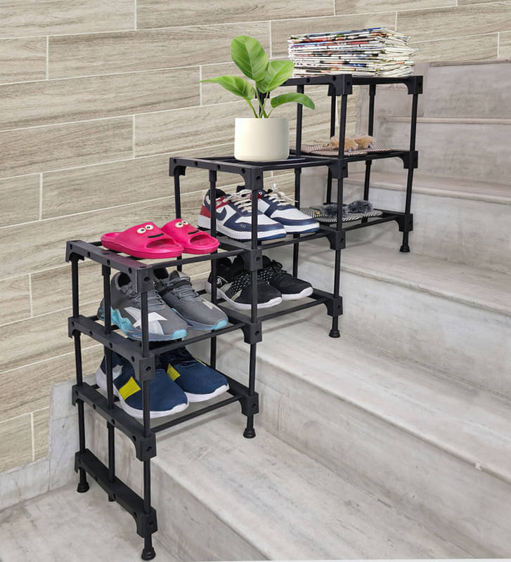     			Konline Metal 3 Tier Shoe Rack Black