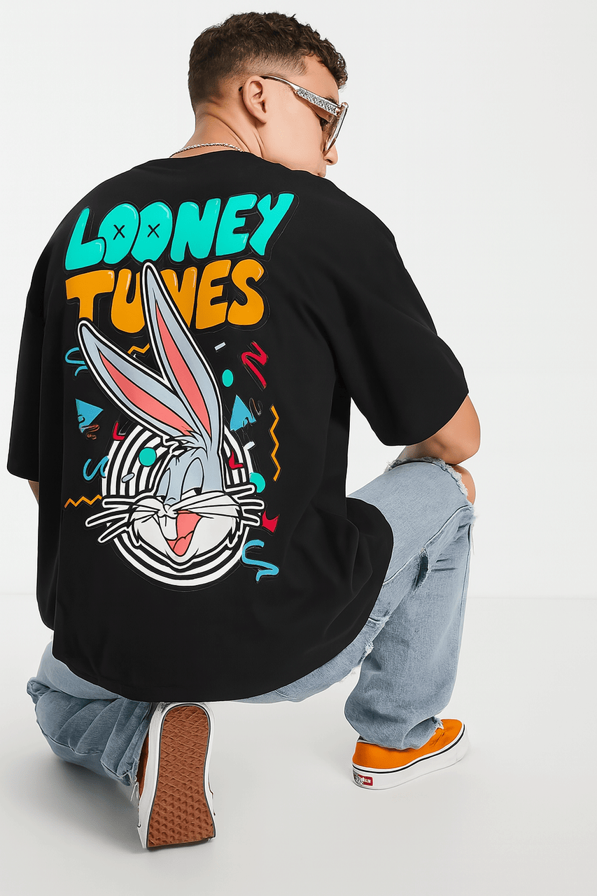     			Madilyn Men Cotton Blend Oversized Fit Printed T-Shirt ( Black )