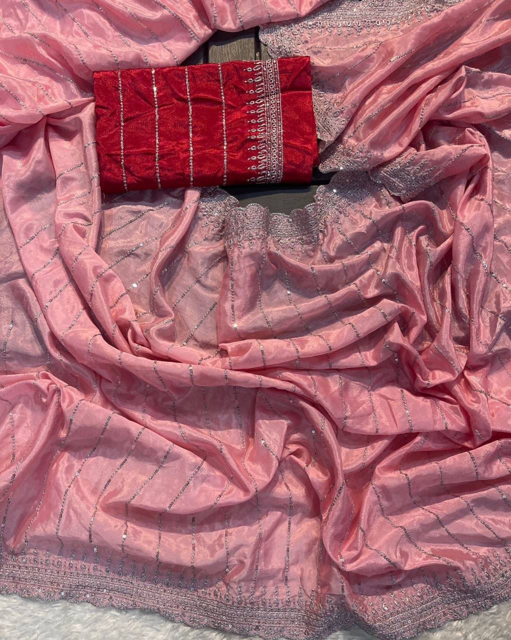 Maruti Traders Chiffon Embroidered Saree With Unstitched Blouse Piece ( Pink ) Maruti Traders Chiffon Embroidered Saree With Unstitched Blouse Piece ( Pink )