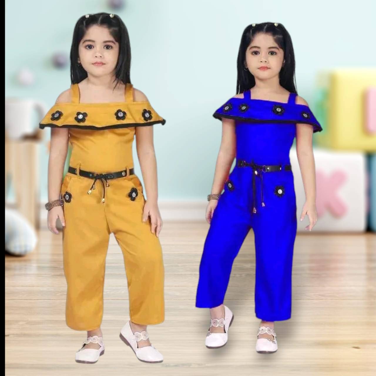     			Mullick the designer Pack of 1 Baby Girls Crepe T-shirt & Pants ( Mustard,Blue )