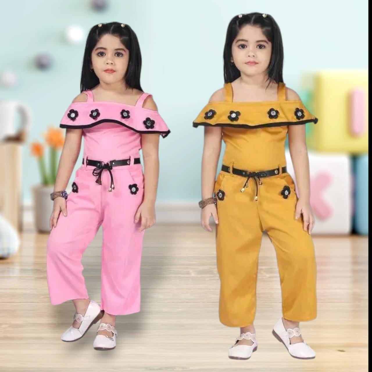 Mullick the designer Pack of 1 Baby Girls Crepe T-shirt & Pants ( Pink,Mustard ) Mullick the designer Pack of 1 Baby Girls Crepe T-shirt & Pants ( Pink,Mustard )