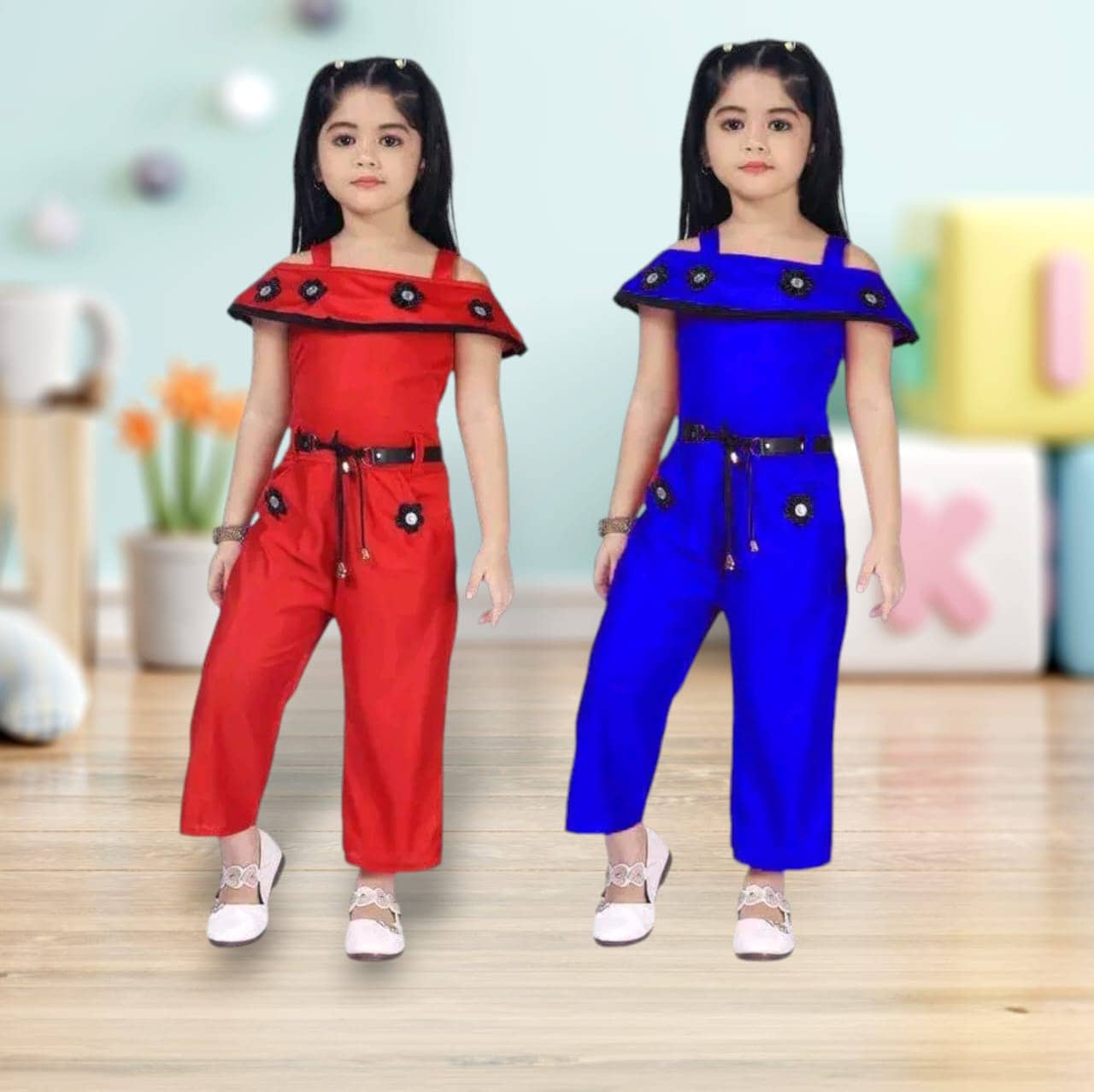 Mullick the designer Pack of 1 Baby Girls Crepe T-shirt & Pants ( Red,Blue )