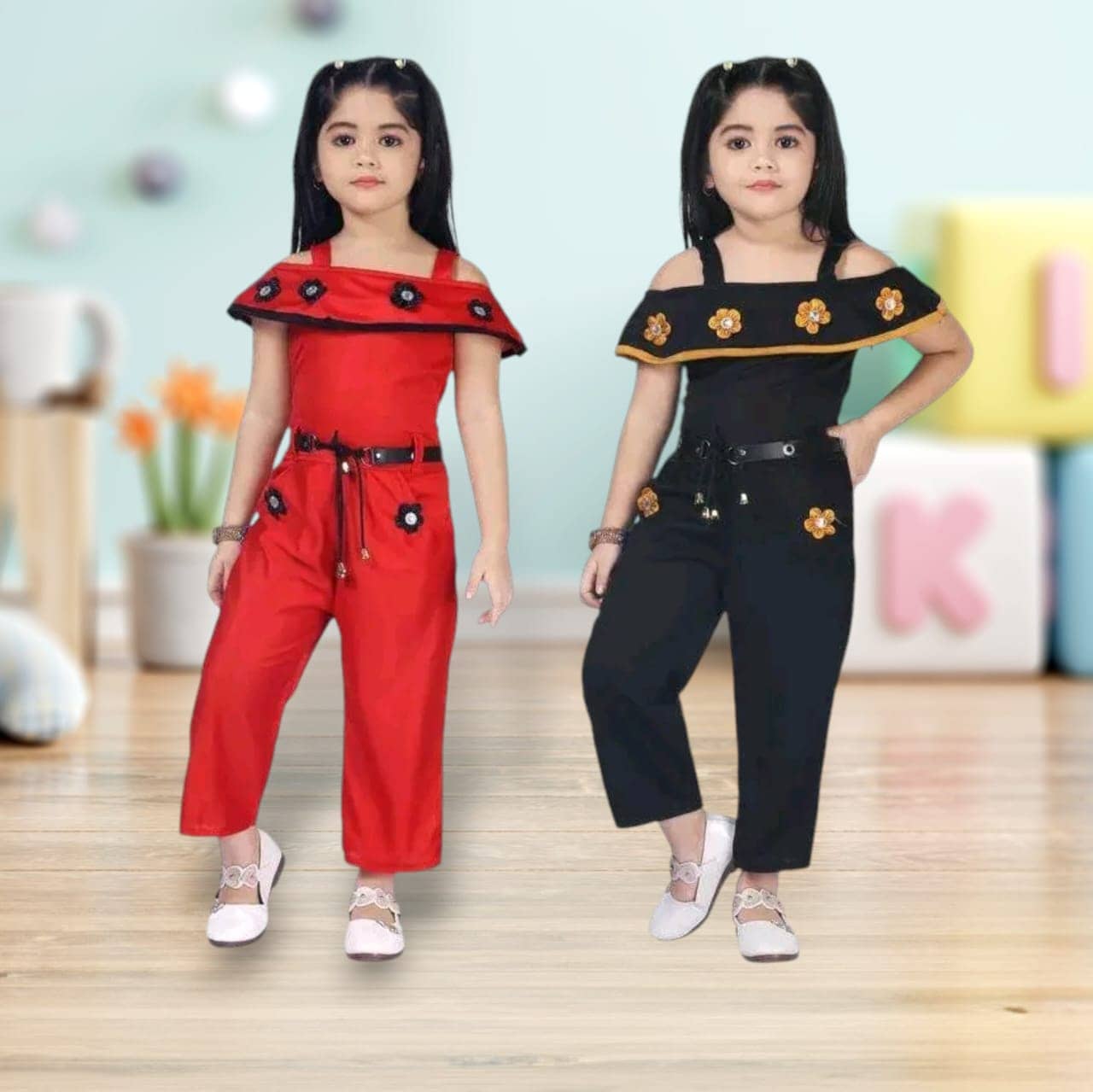 Mullick the designer Pack of 1 Baby Girls Crepe T-shirt & Pants ( Red,Black )