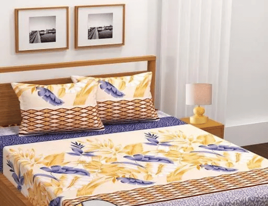    			NeLeo Poly Cotton 1 Double King Bedsheet with 2 Pillow Covers ( Yellow )
