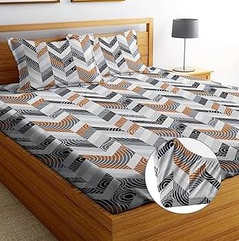     			NeLeo Poly Cotton Abstract Fitted 1 Bedsheet with 2 Pillow Covers ( King Size ) - Multi