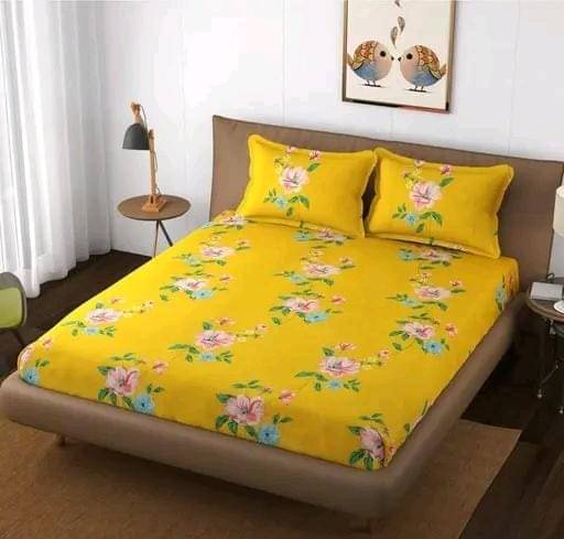 NeLeo Poly Cotton Floral Fitted 1 Bedsheet with 2 Pillow Covers ( King Size ) - Yellow NeLeo Poly Cotton Floral Fitted 1 Bedsheet with 2 Pillow Covers ( King Size ) - Yellow
