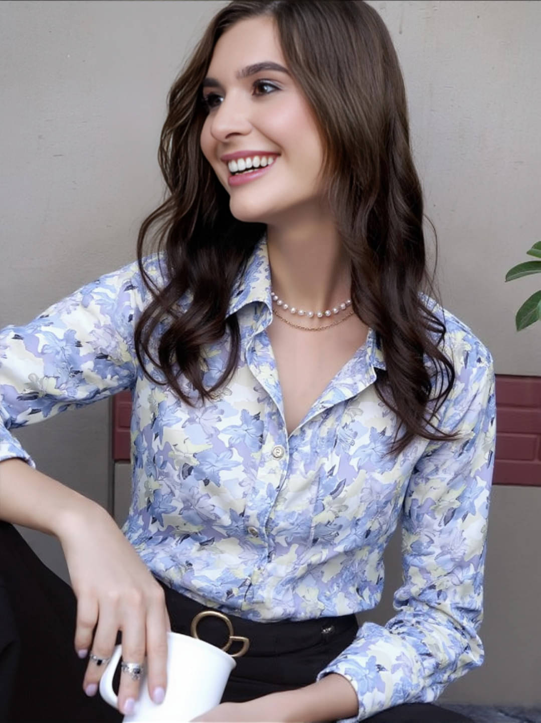 PLUS PARADISE Women Printed Satin Shirt ( Blue )     			PLUS PARADISE Women Printed Satin Shirt ( Blue )