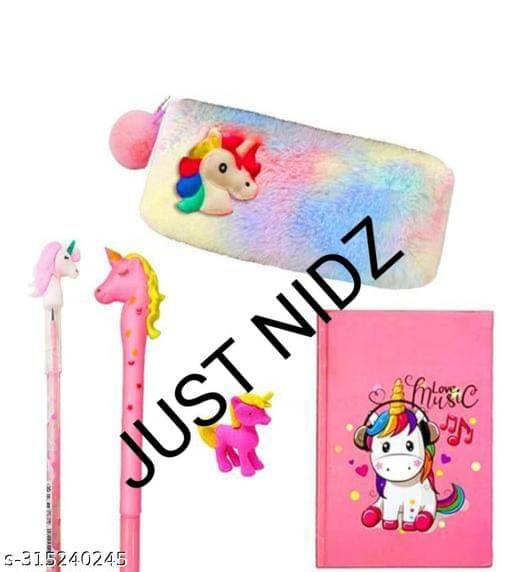     			Pack of 5 Pcs Unicorn Stationery Gift for Kids Unicorn Collection Pencil Box for Girls Unicorn Collection Birthday Gift for Kids Return Gift School Supply Item Unicorn Fur Pencil Pouch with Pen, Pencil, Eraser & Diary