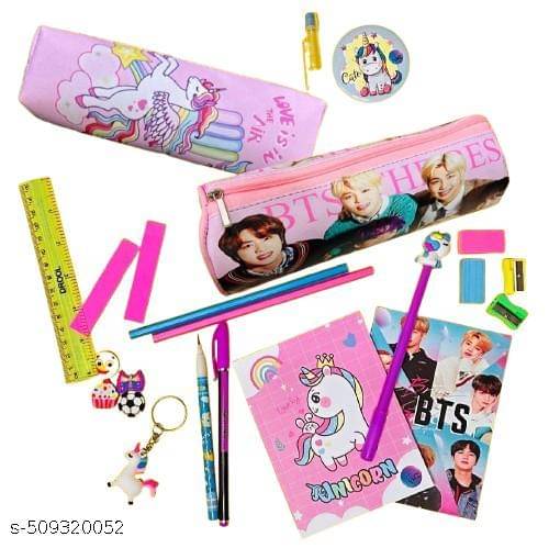     			Polyester BTS AND UNICORN Stationery Gift Set For Kids Girls BTS Theme School Stationery Pouch Pencil Case For Girls Bts Diary Pencil Pen Eraser Party Favor Birthday Gift For Kids (Pack of 23)