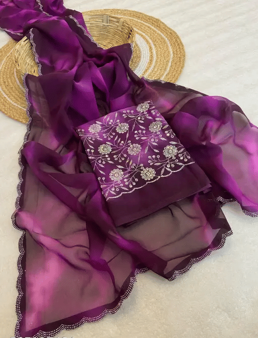 R K S M Georgette Printed Saree With Unstitched Blouse Piece ( Purple ) R K S M Georgette Printed Saree With Unstitched Blouse Piece ( Purple )