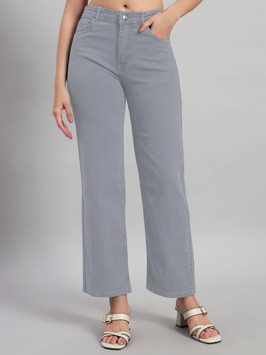     			RAGZO Women's Wide Leg Mid-Rise Jeans ( Grey )