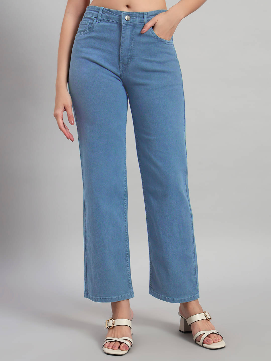     			RAGZO Women's Wide Leg Mid-Rise Jeans ( Blue )