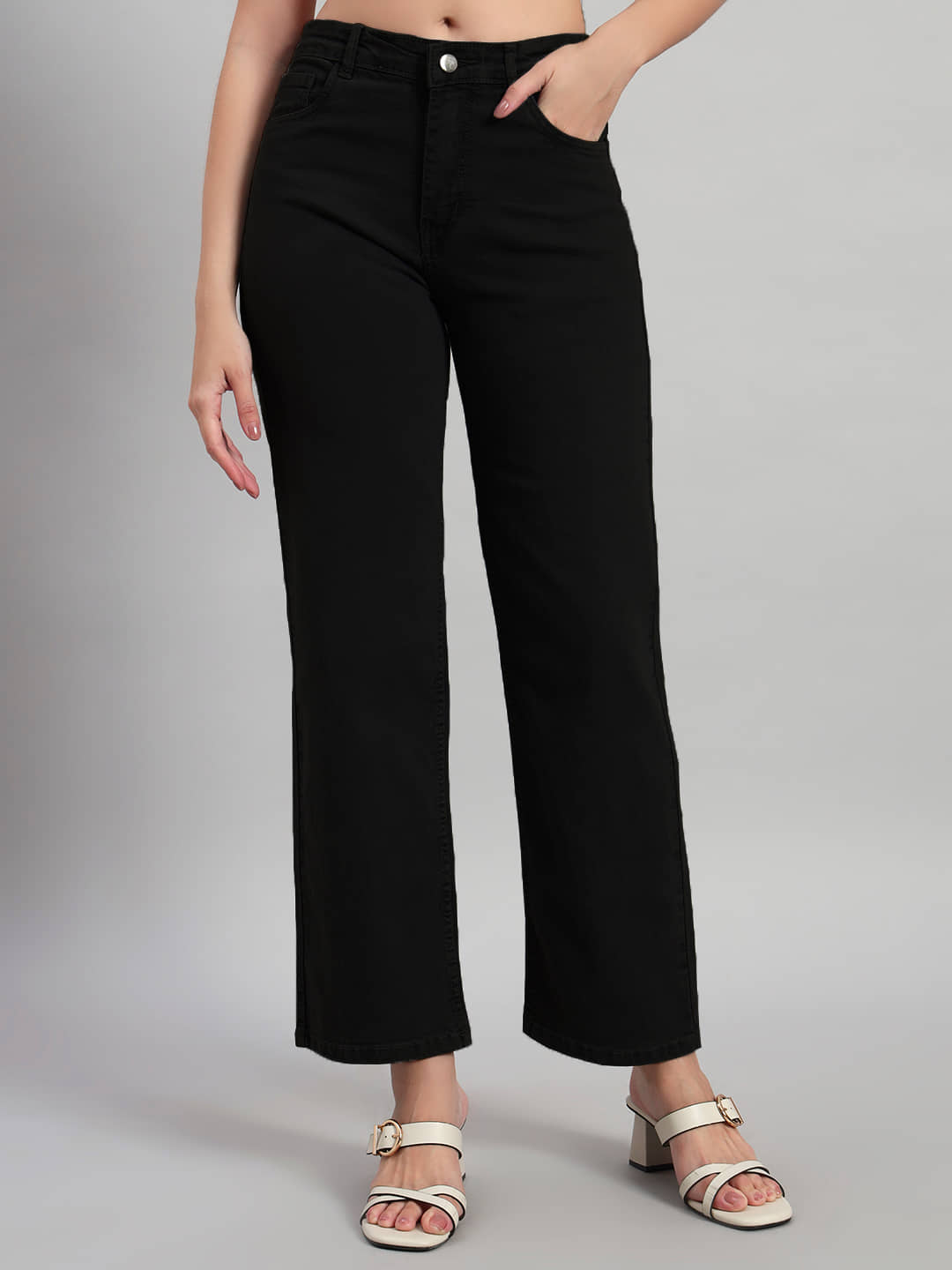 RAGZO Women's Wide Leg Mid-Rise Jeans ( Black ) - Jeans | Buy online on ZillyBuy