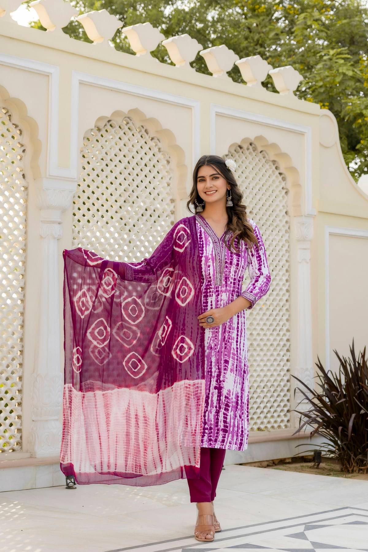     			Ropa De Moda Women Rayon Printed Straight Kurti With Pants ( Purple )