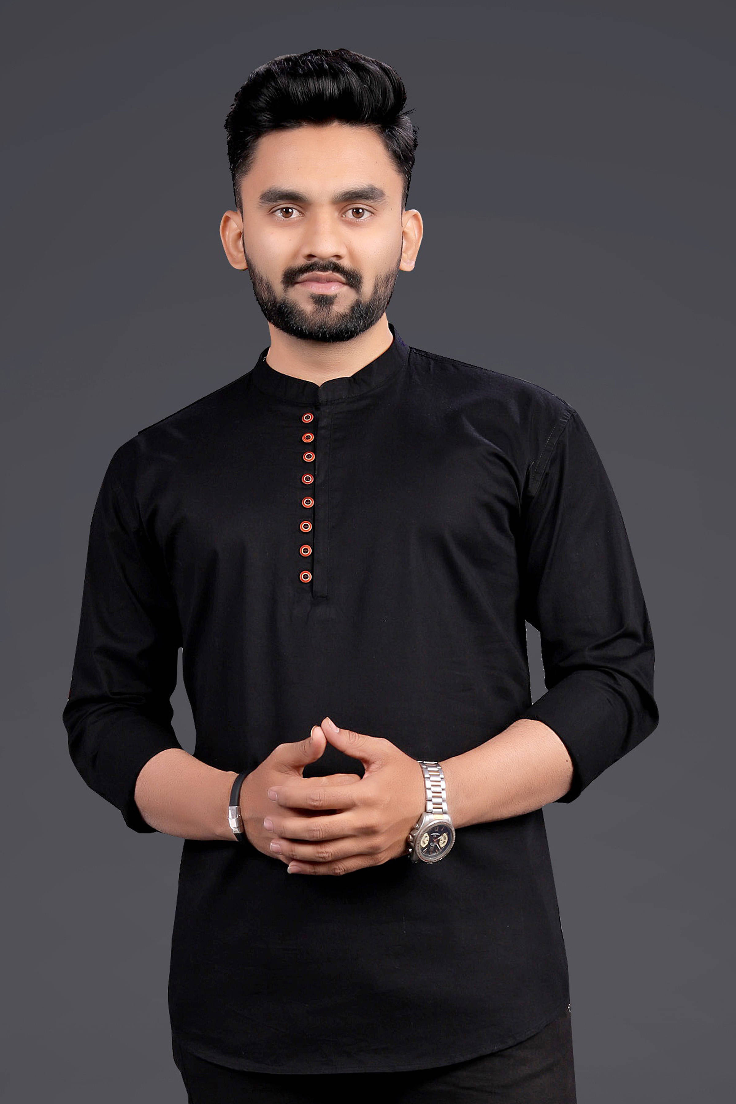     			SPOQUE Black Cotton Men's Regular Kurta ( Pack of 1 )