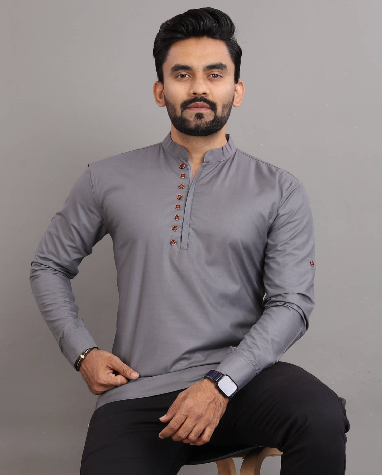     			SPOQUE Dark Grey Cotton Men's Regular Kurta ( Pack of 1 )
