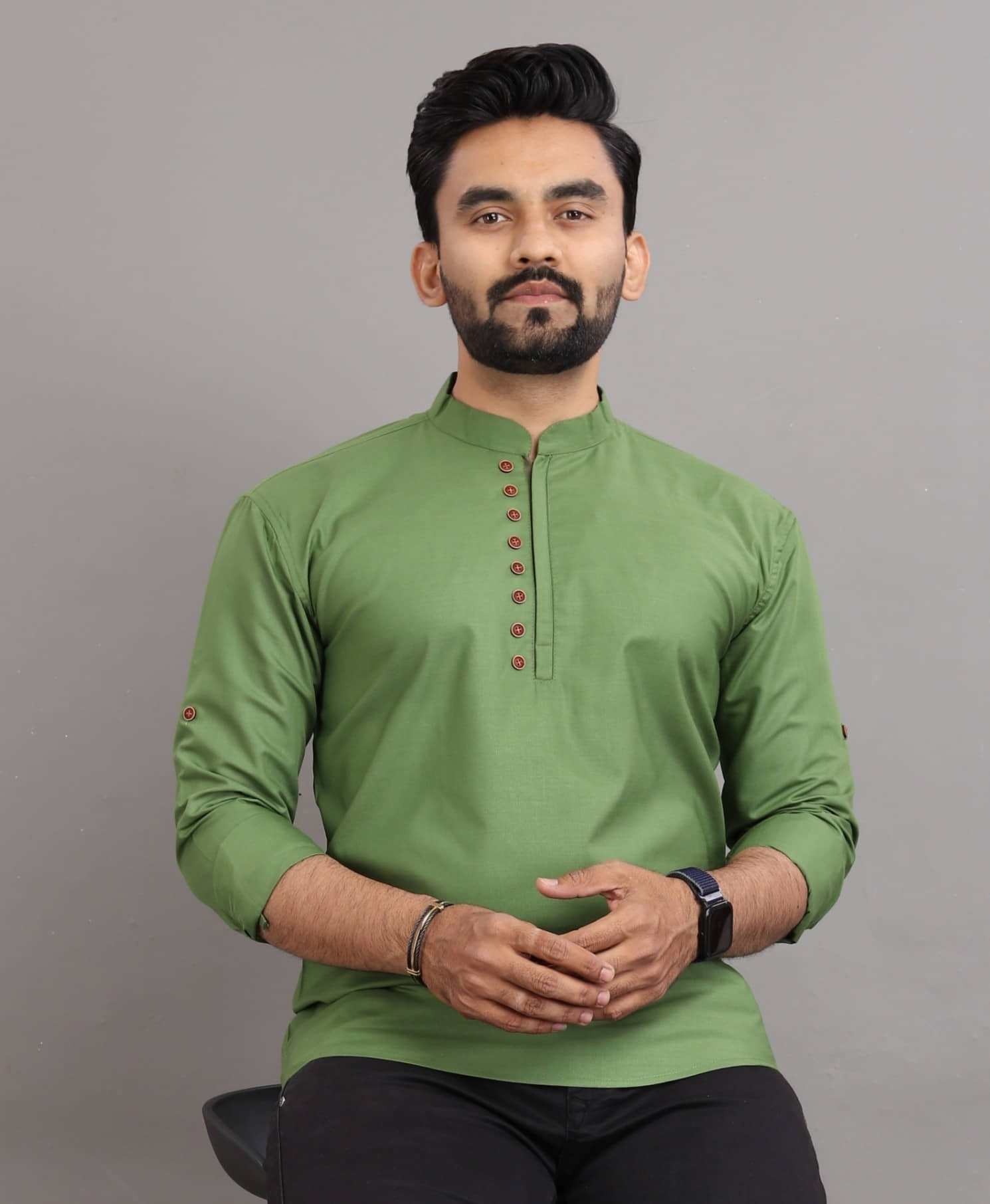 SPOQUE Cotton Plain Regular Kurta For Men ( Green ) - Kurtas & Kurta Sets | Buy online on ZillyBuy