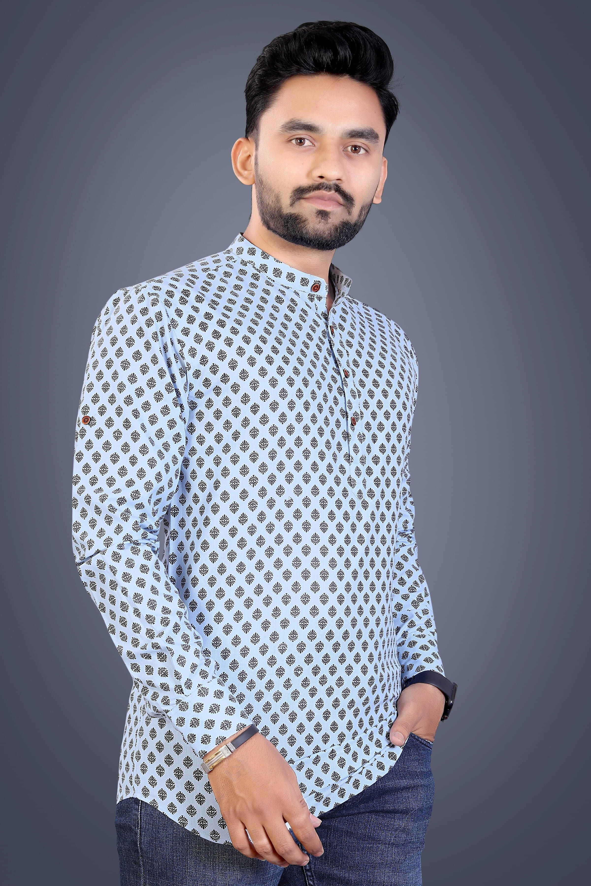     			SPOQUE Light Blue Cotton Blend Men's Regular Kurta ( Pack of 1 )