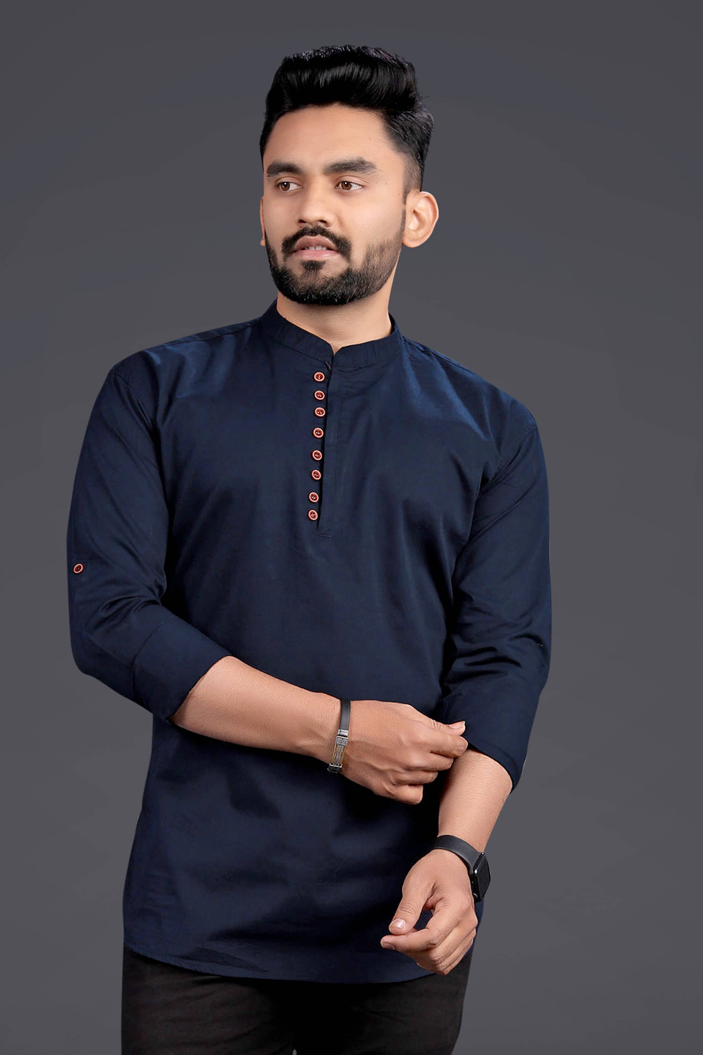 SPOQUE Navy Blue Cotton Men's Regular Kurta ( Pack of 1 ) SPOQUE Navy Blue Cotton Men's Regular Kurta ( Pack of 1 )