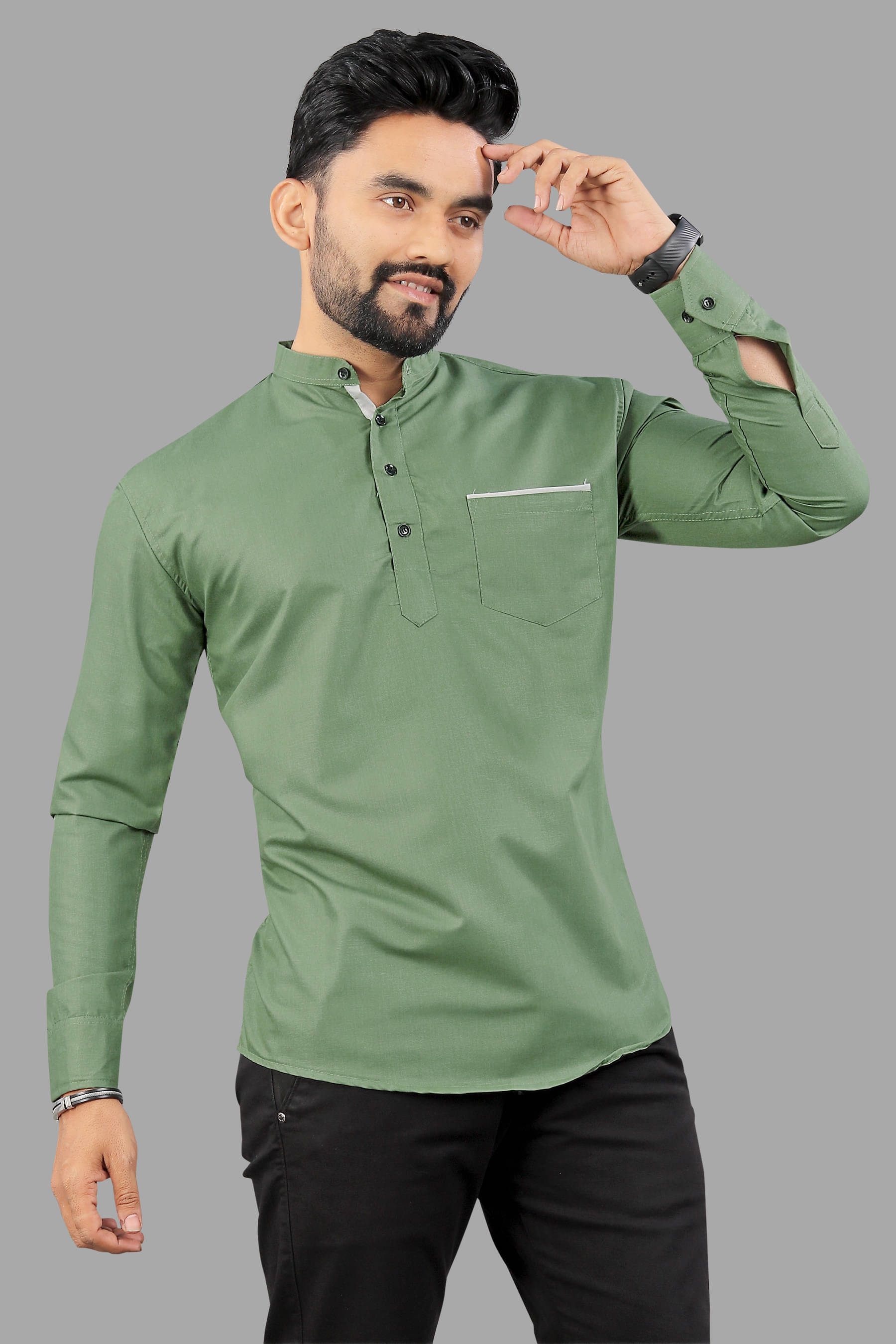 SPOQUE Olive Cotton Blend Men's Regular Kurta ( Pack of 1 )     			SPOQUE Olive Cotton Blend Men's Regular Kurta ( Pack of 1 )