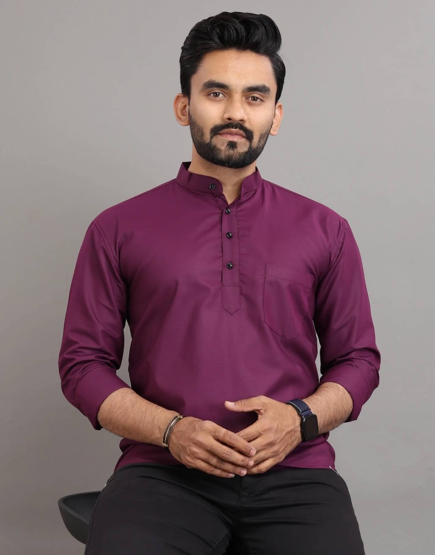     			SPOQUE Purple Cotton Blend Men's Regular Kurta ( Pack of 1 )