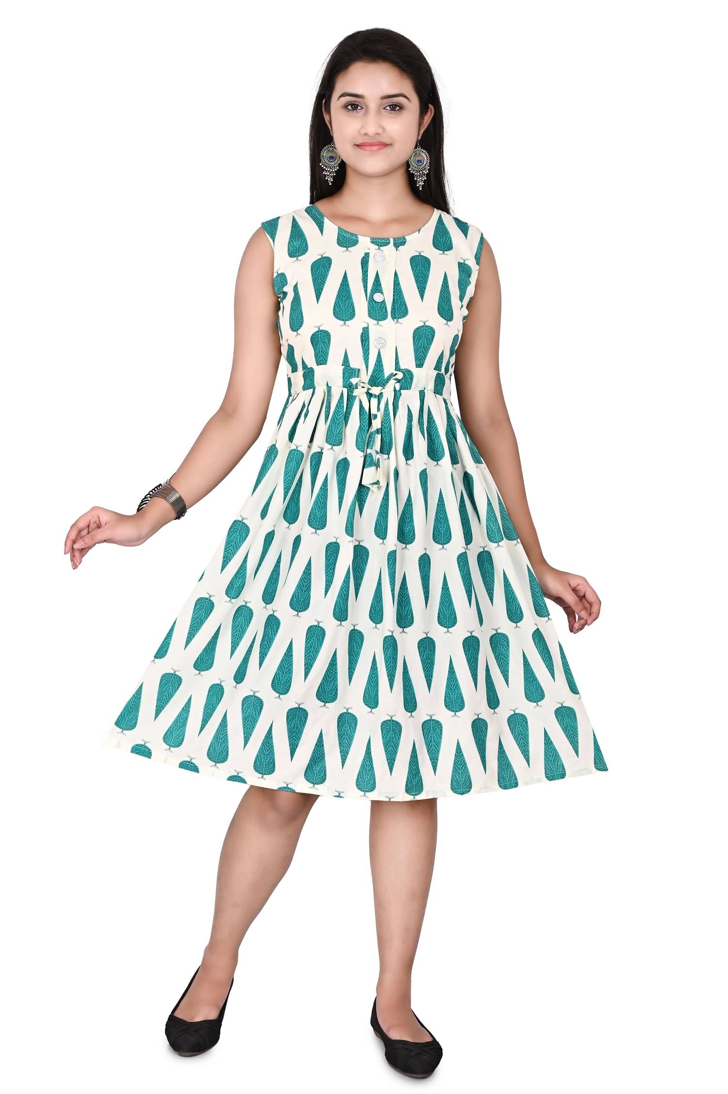 STE COLLECTION Women Cotton Blend Printed A-line Dress ( Green ) STE COLLECTION Women Cotton Blend Printed A-line Dress ( Green )