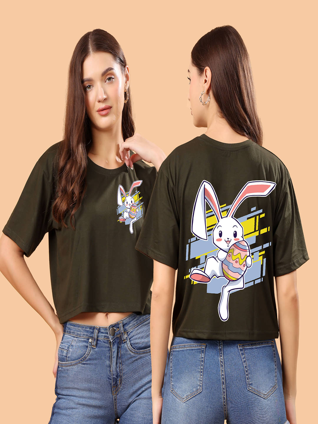 SWIFTLY Women Cotton Printed Oversized Fit Round Neck T-Shirt ( Olive ) SWIFTLY Women Cotton Printed Oversized Fit Round Neck T-Shirt ( Olive )