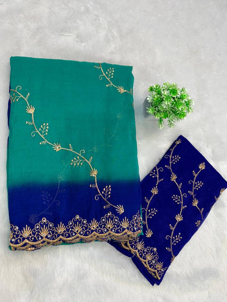     			Sitanjali Chanderi Embroidered Sambalpuri Saree With Unstitched Blouse Piece ( Blue )