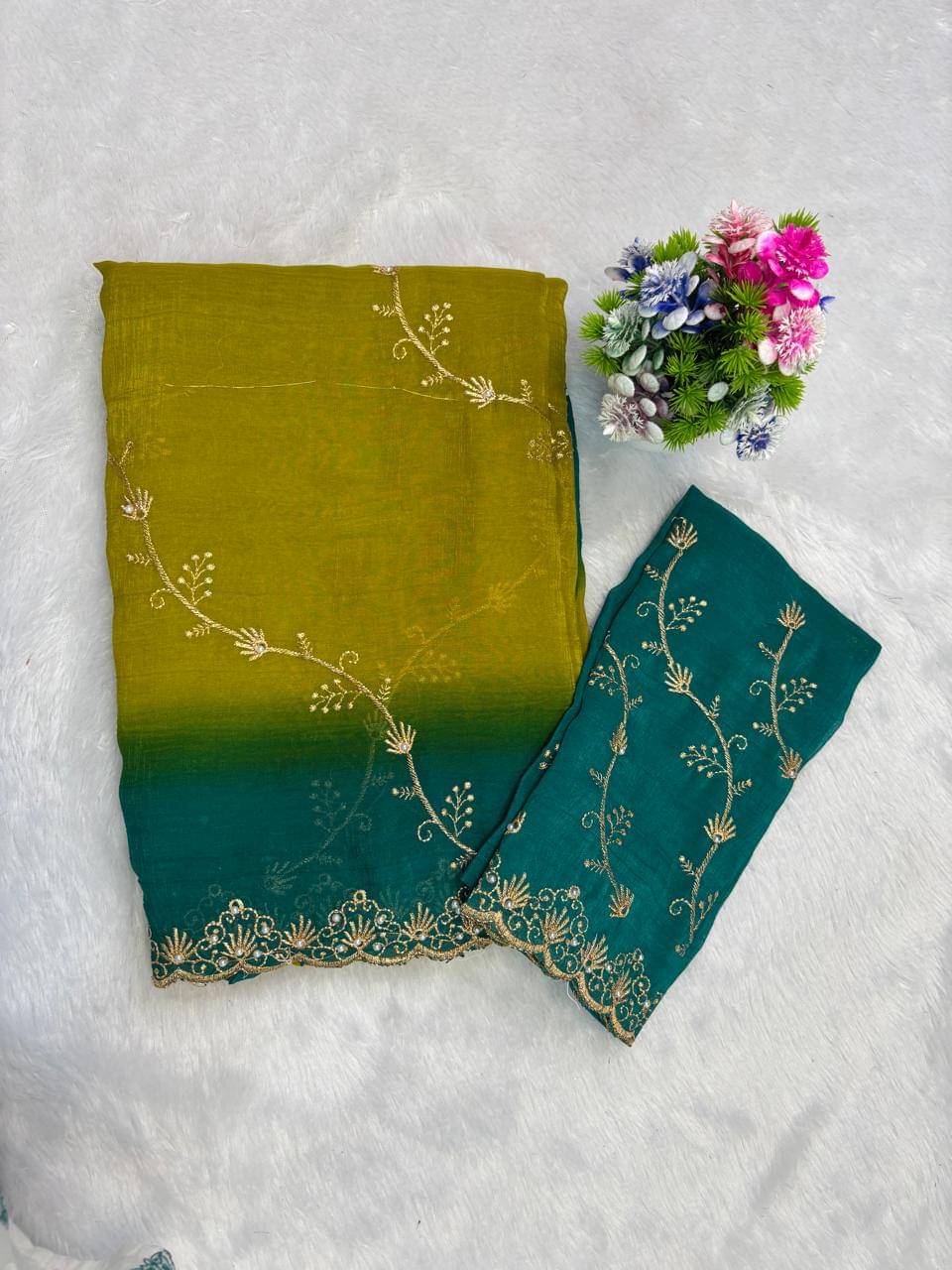     			Sitanjali Chanderi Embroidered Sambalpuri Saree With Unstitched Blouse Piece ( Rama )