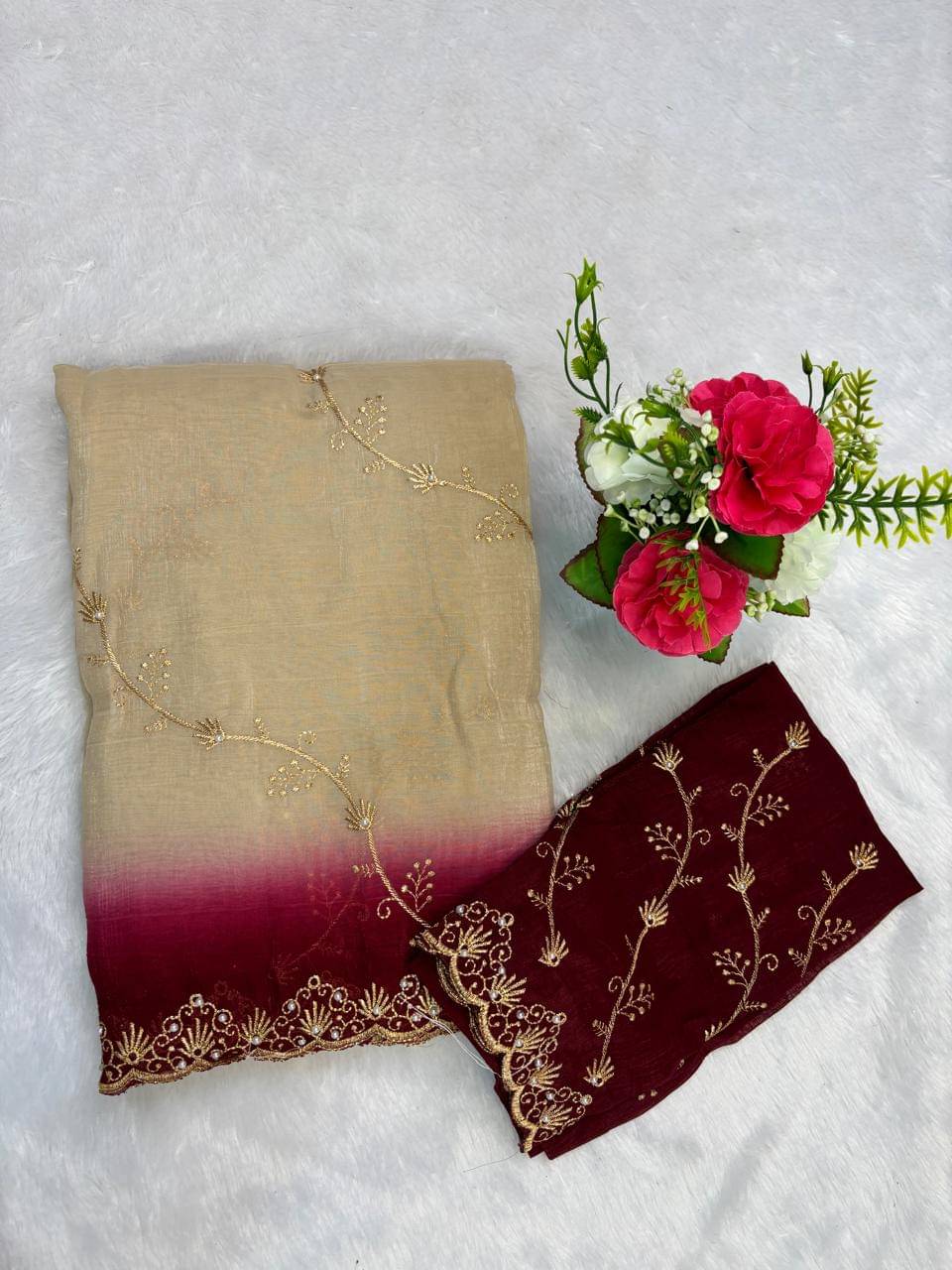     			Sitanjali Chanderi Embroidered Sambalpuri Saree With Unstitched Blouse Piece ( Maroon )