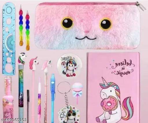     			Stationery Set Combo Pack Of Unicorn Fur Pouch With Unicorn Dairy and Unicorn Pen Pencil Set, Best Combo Of Unicorn Stationeries Items For Kids Birthday Gift Supplies For Students