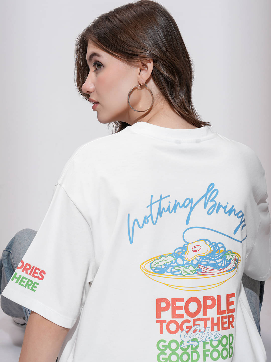     			Tokyo Talkies Women Cotton Blend Printed Oversized Fit Round Neck T-Shirt ( White )